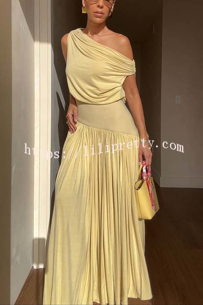 Gwen Soft Knit Fabric Off Shoulder Ruched Detail Drape Maxi Dress