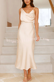 Satin Solid Color Elegant Sling Waist Open Back Maxi Dress
