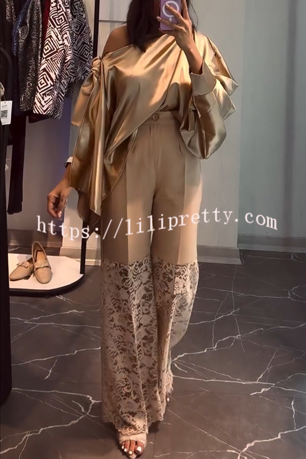 Chic Moment Floral Lace Patchwork High Rise Wide Leg Pants