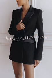 Modern Evening Gown Satin Lapel Button Long Sleeve Tuxedo-style Blazer Mini Dress