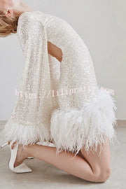 Stylish Sequined Feather Long-sleeved Sexy Backless Mini Dress