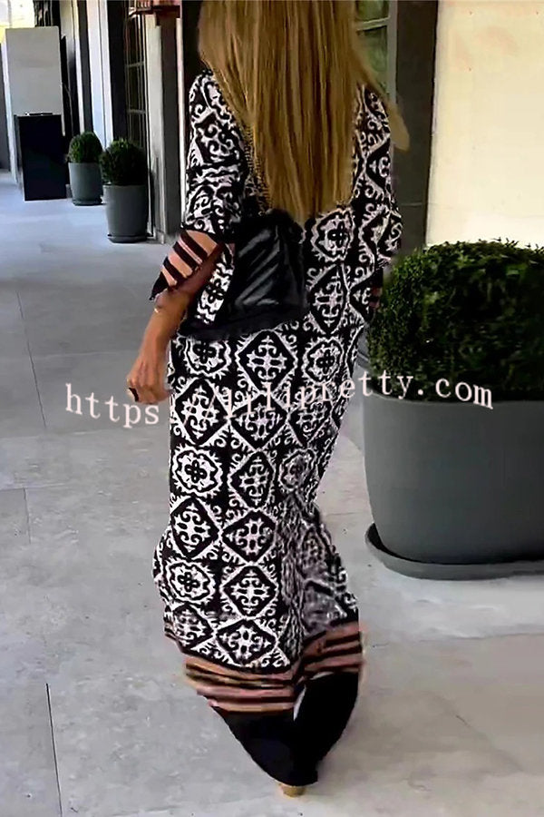 Basically Perfect Geometry Printed Long Sleeve Casual Maxi Dress