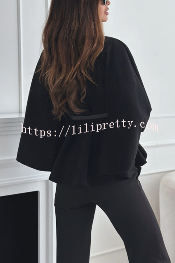 Elegant Moment Woolen Button Turtleneck Belted Oversized Cape