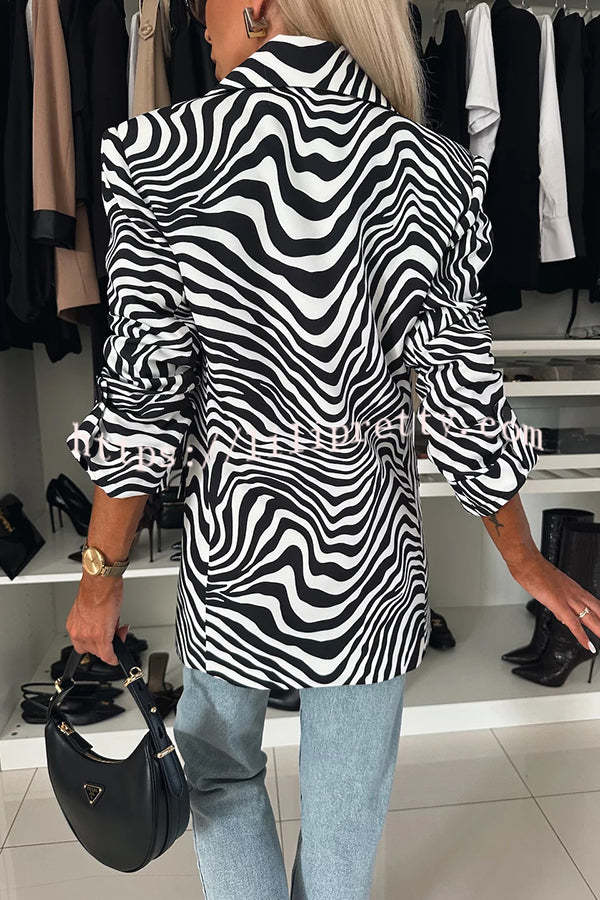 Choose Unique Leopard Print Lapel Long Sleeve Relaxed Blazer