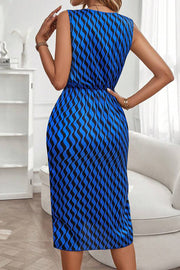 Unique Print Draped Front Neck Asymmetric Hem Mini Dress