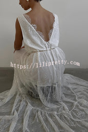 Fashionable Sheer Lace V-neck Backless Elegant Maxi Dress