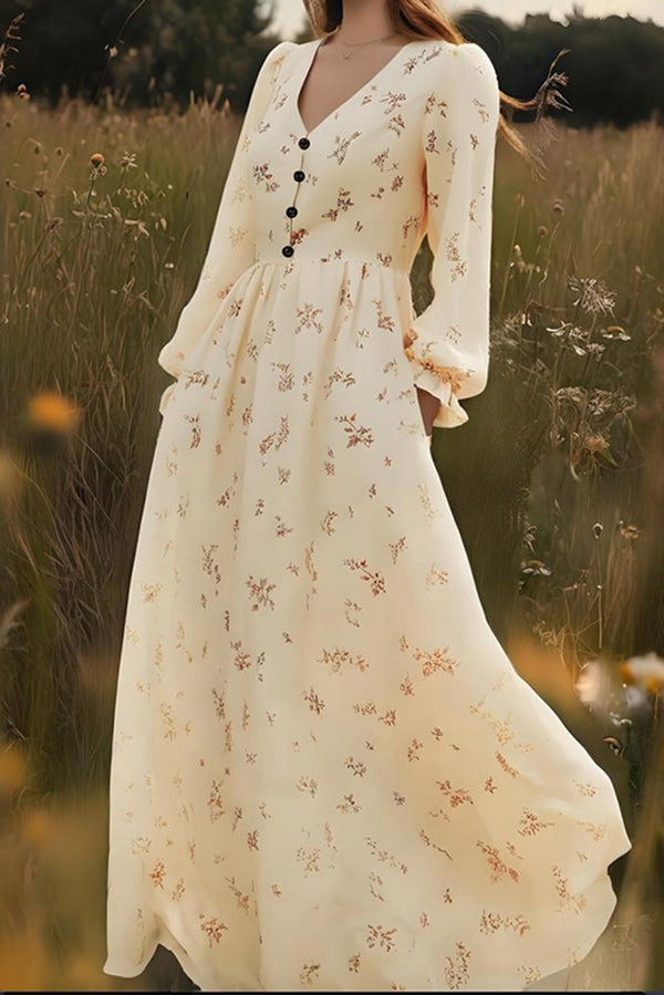 Floral Print Casual Long-Sleeved Holiday Maxi Dress