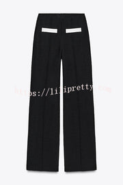 Fashion Contrast Color Stretch High Waist Casual Straight Pants