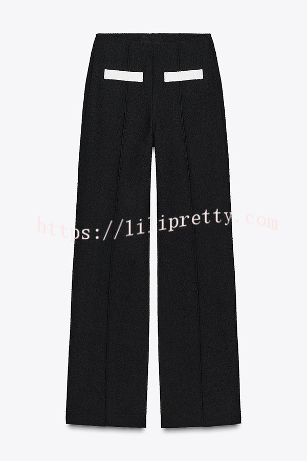 Fashion Contrast Color Stretch High Waist Casual Straight Pants