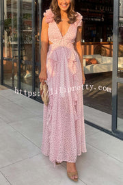 Wedding Dreams Chiffon Printed Flutter Sleeve Cutout Back Lace-up Maxi Dress