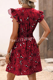 Wonderful Weekend Floral Print Ruffle Sleeve Elastic Waist Mini Dress