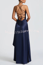 Solid Color Sexy Backless Lace-up Irregular Ruffled Maxi Dress