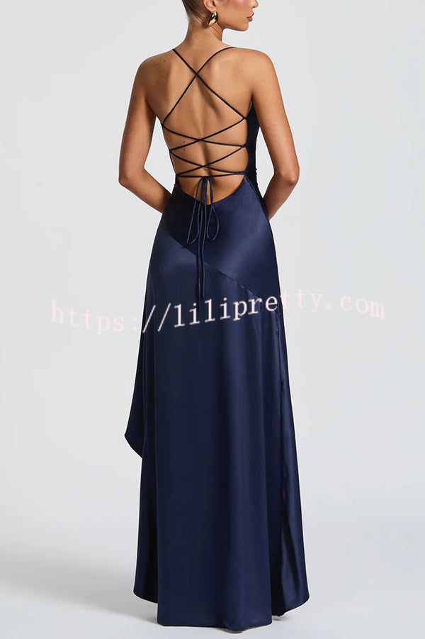 Solid Color Sexy Backless Lace-up Irregular Ruffled Maxi Dress