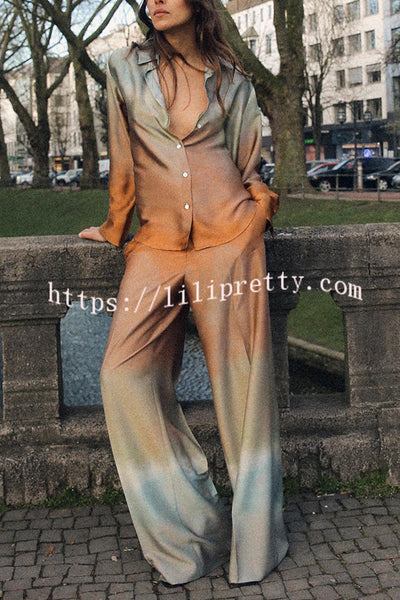 Fashion Gradient Print Casual Pocket Straight Pants