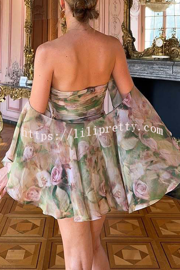 Chiffon Floral Print Elegant Multi-Layered Ruffle Mini Dress