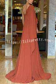 Iriena Chiffon One Shoulder Rose Decoration Waist Formal Maxi Dress