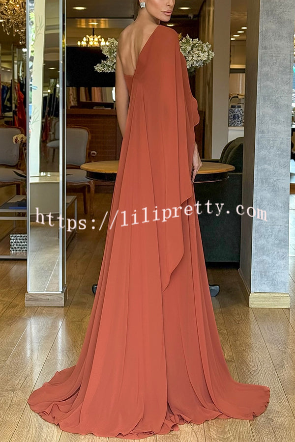 Iriena Chiffon One Shoulder Rose Decoration Waist Formal Maxi Dress