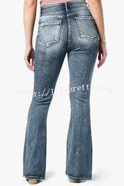 Vintage Side Button Pocket Mid-rise Flared Jeans