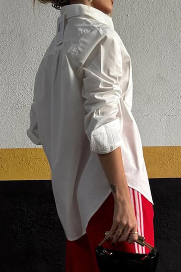 Solid Color Loose Long Sleeve Casual Pocket Shirt