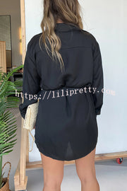Solid Color Long Sleeve Button Casual Shirt-Style Rompers