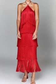 Sexy Halterneck Backless Elegant Fringe Maxi Dress