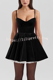 Year-end Dance Velvet Tulle Patchwork Sweetheart Neck Slip Mini Dress