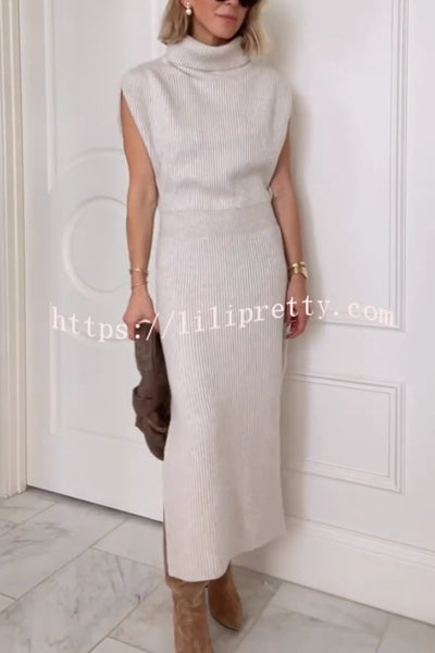 Solid Color Sleeveless Knitted Elegant Waist Midi Dress