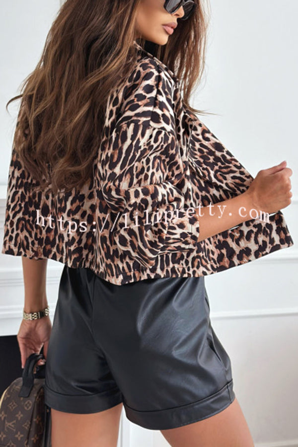 Leopard Print Long Sleeve Short Loose Casual Jacket