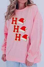 Christmas Sequined Terry Cloth Embroidered Crew Neck Long-sleeved Loose Sweatshirt