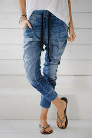 Lilipretty Pocket Tie High Waist Drawstring Elastic Waist Jeans