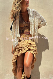 Fashionable Vacation Knit Hollow Bat Sleeve Loose Cardigan