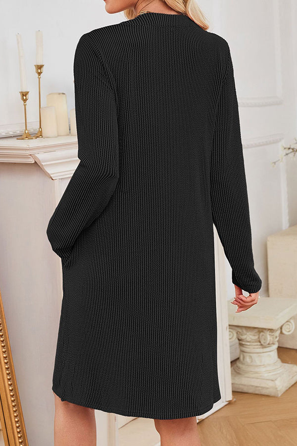 Solid Color Loose Long-sleeved Casual Knitted Mini Dress