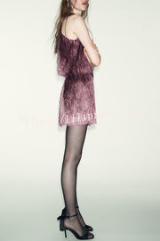 Flowing Elegance Layered Tassels Round Neck Sleeveless A-line Tank