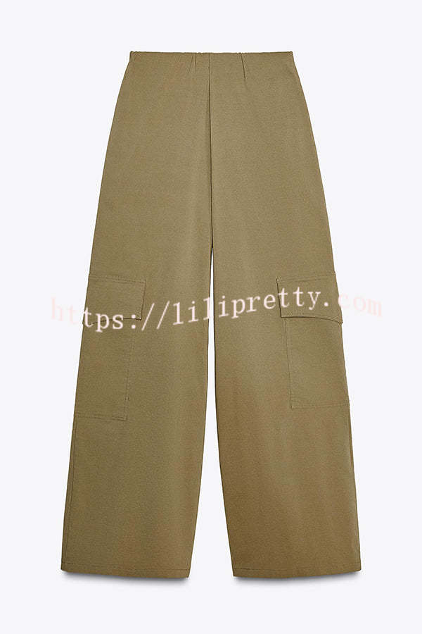 Fashionable Elastic Waist Workwear Wide-leg Pants