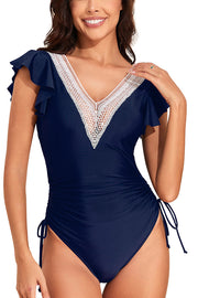 Fashionable V-neck Ruffled Flying Sleeves Stretch One-piece Swimsuit