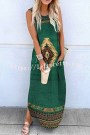 Lilipretty Merced Ethnic Geometric Hippie Print Pocketed Knit Maxi Dress