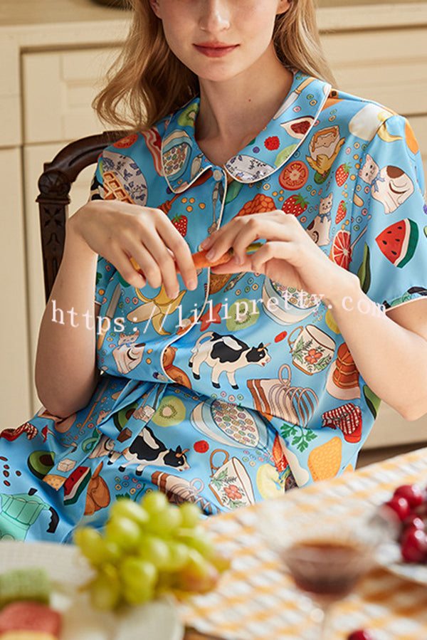 Breakfast Print Home Shorts Two-piece Set