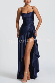 Solid Color Sexy Backless Lace-up Irregular Ruffled Maxi Dress