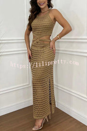 Lilipretty® Stunning Gaze Knit Texture Ring Side Waist Cutout Stretch Maxi Dress