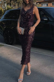 Fashionable Sequined Sexy Open Back Slim Maxi Dress