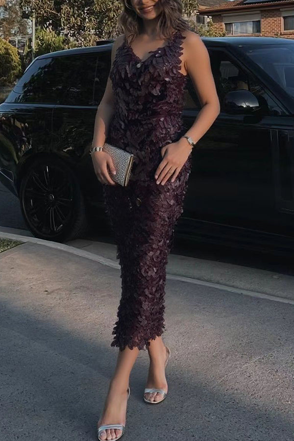 Fashionable Sequined Sexy Open Back Slim Maxi Dress