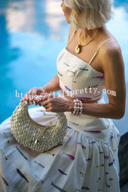 Island Resort Linen Blend Back Smocked Crop Tank and High Rise A-line Maxi Skirt Set