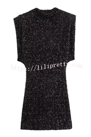 Fashionable Sequined Round Neck Sleeveless Slim-fit Mini Dress