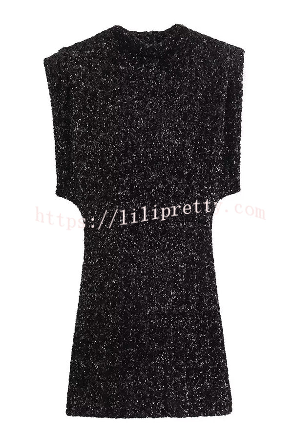 Fashionable Sequined Round Neck Sleeveless Slim-fit Mini Dress