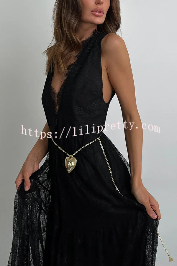 Fashionable Sheer Lace V-neck Backless Elegant Maxi Dress