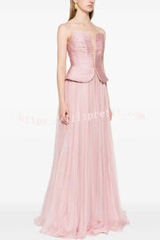 Fantasy Fairy Pleated Corset Chiffon Hem Strapless Maxi Dress