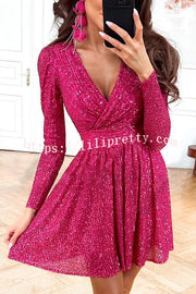 Lilipretty Girls Night Out Sequin Wrap Long Sleeve Mini Dress