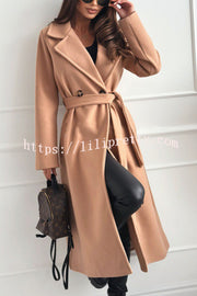 Solid Color Lapel Long Sleeve Waist Tie Long Coat