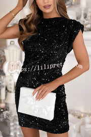 Fashionable Sequined Round Neck Sleeveless Slim-fit Mini Dress