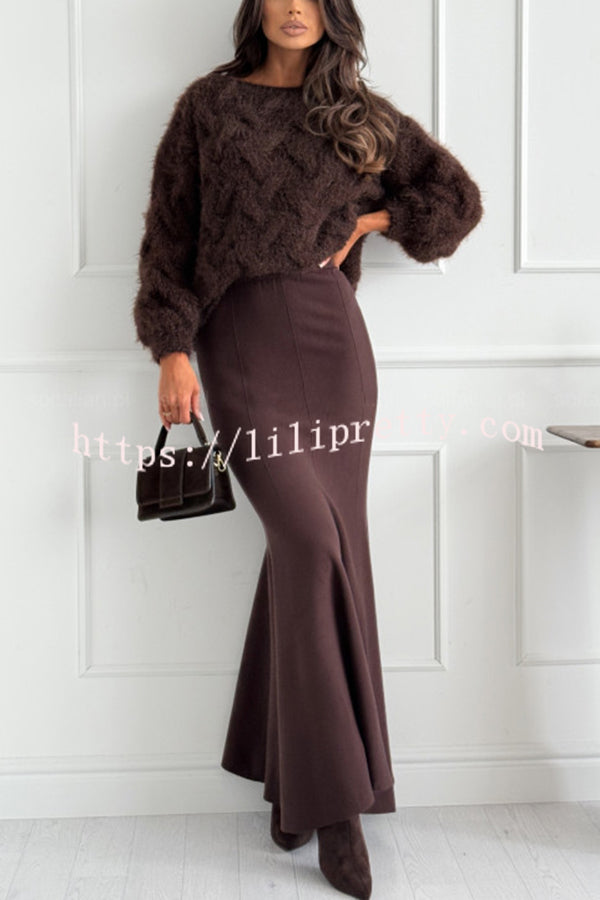 Caitlin Knit Stretch Fabric High Waist Fishtail Casual Maxi Skirt